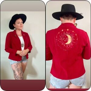 VINTAGE Red Astrological Embroidered Blazer – Size M
